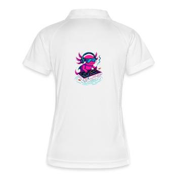 DJ-Axolotl mit Cyperpunk Vibe - Frauen Polo atmungsaktiv - Weiß/Navy - Hinten