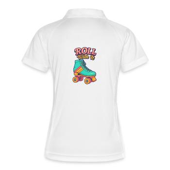 Retro Roller Skate Motiv Design - Frauen Polo atmungsaktiv - Weiß/Navy - Hinten