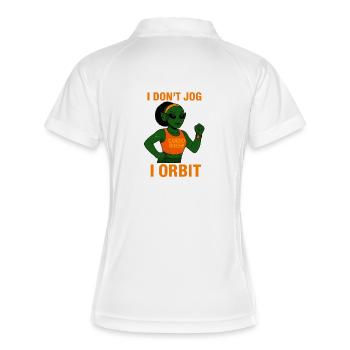 Alien Fitness T-Shirt – Cardio Queen von Venus - Frauen Polo atmungsaktiv - Weiß/Navy - Hinten