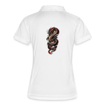 Roter und Schwarzer Drache - Frauen Polo atmungsaktiv - Weiß/Navy - Hinten