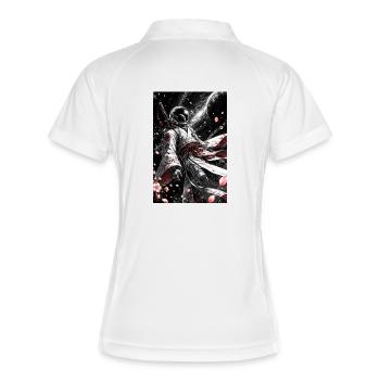 Space Samurai im Kirschblütenkosmos - Frauen Polo atmungsaktiv - Weiß/Navy - Hinten