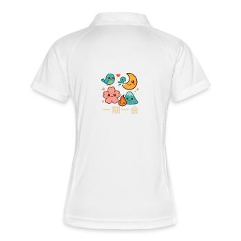 Kawaii一期一会 Motivkollektion - Frauen Polo atmungsaktiv - Weiß/Navy - Hinten