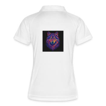 Neon Wolf Kopf Kunst - Frauen Polo atmungsaktiv - Weiß/Navy - Hinten