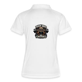 Train Hard Keine Ausreden - Frauen Polo atmungsaktiv - Weiß/Navy - Hinten