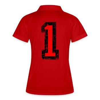 Zahl Eins (Vintage Rot) 1. Geburtstag Nr. 1 - Frauen Polo atmungsaktiv - Weiß/Navy - Hinten
