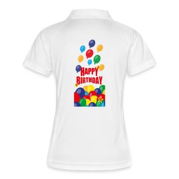 Happy Birthday mit vielen Luftballons. - Frauen Polo atmungsaktiv - Weiß/Navy - Hinten