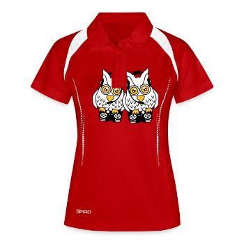 2 Gamer Eulen zocken Team Freunde zwei Spieler Duo - Frauen Polo atmungsaktiv - Rot/Weiß - Vorne