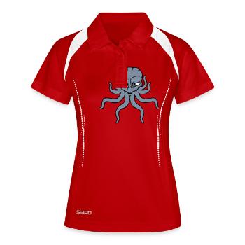 Oktopus Kraken Tintenfisch Alien Außerirdischer - Frauen Polo atmungsaktiv - Rot/Weiß - Vorne