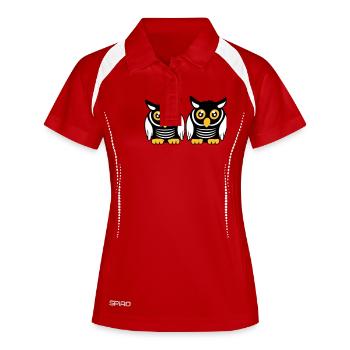 2 Eulen Team Vogel Freunde zwei Schleiereulen Crew - Frauen Polo atmungsaktiv - Rot/Weiß - Vorne
