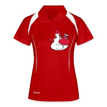 Ente Sack Mütze Weihnachtsmann Weihnachten Advent - Frauen Polo atmungsaktiv - Rot/Weiß - Vorne