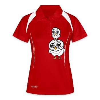 2 hiboux Papa Maman Enfant Bébé Famille Mère Père - Polo respirant Femme - rouge/blanc - Devant