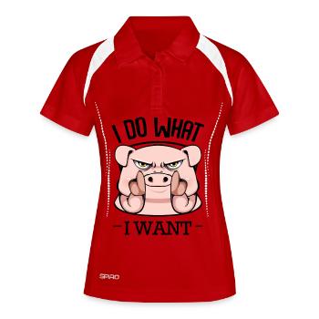 Wütendes Schwein Fingerzeig - Frauen Polo atmungsaktiv - Rot/Weiß - Vorne