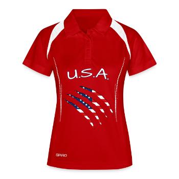 USA United States of America - Frauen Polo atmungsaktiv - Rot/Weiß - Vorne