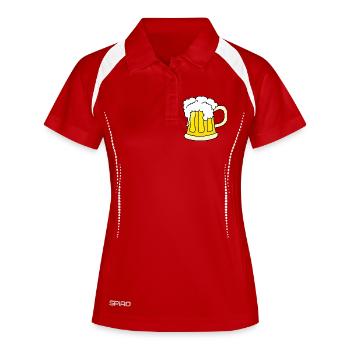 Bierkrug mit Schaum Illustration - Frauen Polo atmungsaktiv - Rot/Weiß - Vorne