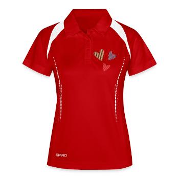 HERZ. PAPA. MAMA. Junggesellinnenabschied. BEBE. KIND. HERZ. FEST - Frauen Polo atmungsaktiv - Rot/Weiß - Vorne