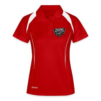 2026 Jahr - Frauen Polo atmungsaktiv - Rot/Weiß - Vorne