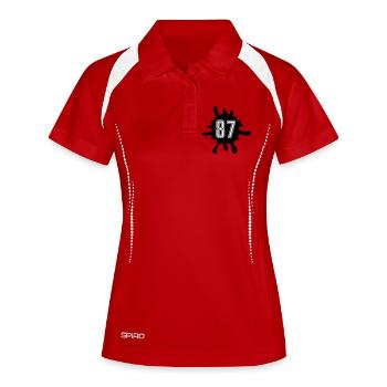 Klecks 87 Zahl - Frauen Polo atmungsaktiv - Rot/Weiß - Vorne