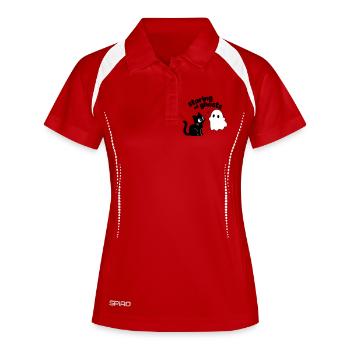 Chat mignon rencontre fantôme | Motif minimal d’Halloween - Polo respirant Femme - rouge/blanc - Devant