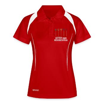 Leiter vom Rechenzentrum Gartenoutfit Gartenarbeit - Frauen Polo atmungsaktiv - Rot/Weiß - Vorne