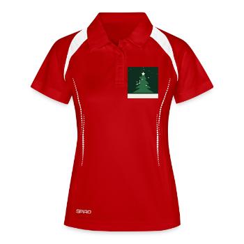 Minimalistischer Weihnachtsbaum-Grüner Stern - Frauen Polo atmungsaktiv - Rot/Weiß - Vorne