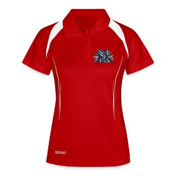 Blue-green fragment flower - Women's Polo breathable - red/white - Front