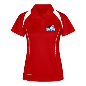 Chat Requin Humour océan  - Polo respirant Femme - rouge/blanc - Devant