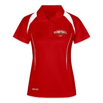 Flunkyball Champion Vintage College Design - Frauen Polo atmungsaktiv - Rot/Weiß - Vorne