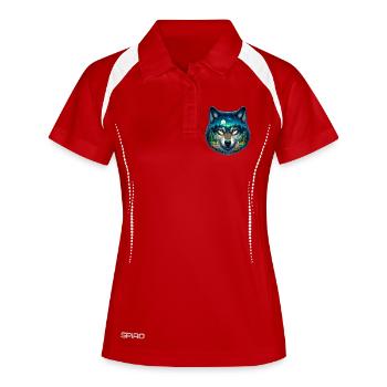 Wolf - Frauen Polo atmungsaktiv - Rot/Weiß - Vorne