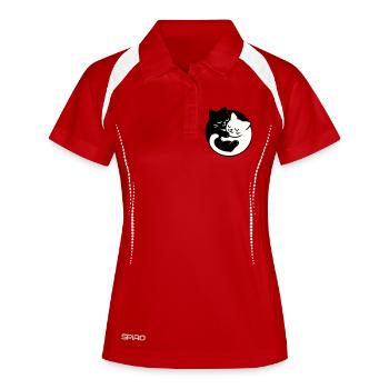 Yin-Yang Katzen - Frauen Polo atmungsaktiv - Rot/Weiß - Vorne