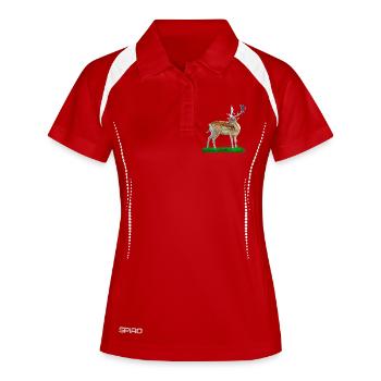 Waldhirsch Aquarellstil - Frauen Polo atmungsaktiv - Rot/Weiß - Vorne