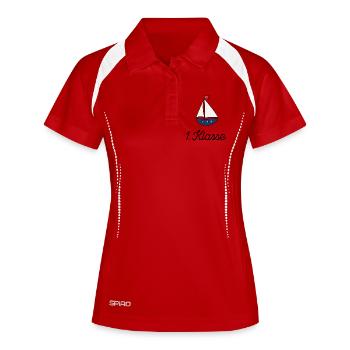 Lustiges Geschenk zur Einschulung - Frauen Polo atmungsaktiv - Rot/Weiß - Vorne