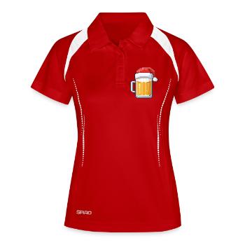 Pixel Bier mit Weihnachtsmütze – Weihnachtsdesign - Frauen Polo atmungsaktiv - Rot/Weiß - Vorne