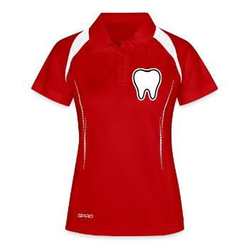 Zahn Symbol - Frauen Polo atmungsaktiv - Rot/Weiß - Vorne