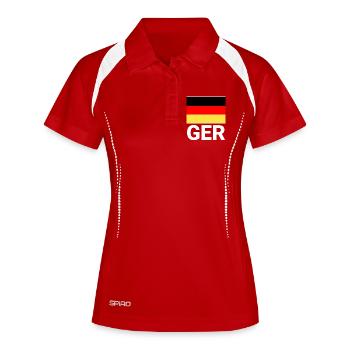 Deutschland Flagge mit GER Abkürzung - Frauen Polo atmungsaktiv - Rot/Weiß - Vorne