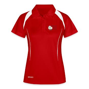 Komme was wolle ich Schaf das Schaf Wolle - Frauen Polo atmungsaktiv - Rot/Weiß - Vorne