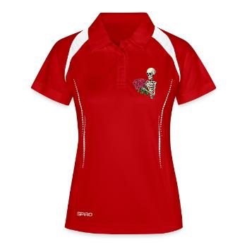 Squelette avec des roses - Polo respirant Femme - rouge/blanc - Devant