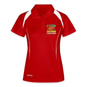 Ich bin gekommen, ich habe gemäht und ich habe Gras getreten, lustige Rasen-Mowin - Frauen Polo atmungsaktiv - Rot/Weiß - Vorne