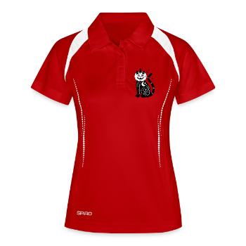 Halloween Katze Kürbiskostüm - SW mit Sternen - Frauen Polo atmungsaktiv - Rot/Weiß - Vorne
