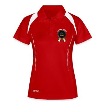 Verdiene deinen Sieg – Gewinner | Motivationspreis Badg - Frauen Polo atmungsaktiv - Rot/Weiß - Vorne