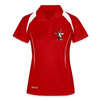 Goldelse mit Kopfhörer (Vintage Schwarz/Weiß) - Frauen Polo atmungsaktiv - Rot/Weiß - Vorne