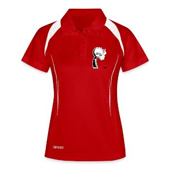 Schwarzweiß-Skizze: melancholischer Typ - Frauen Polo atmungsaktiv - Rot/Weiß - Vorne