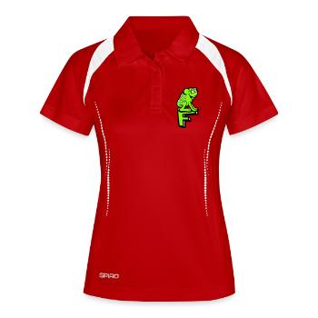 Lettre F Grenouille Crapaud Nom ABC Learning School - Polo respirant Femme - rouge/blanc - Devant