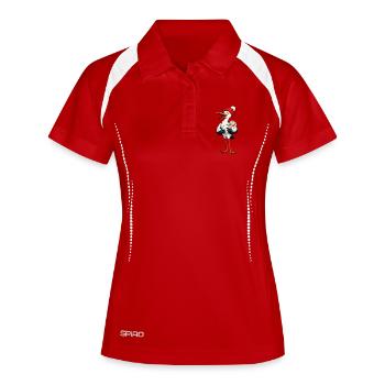 Cigogne avec bébé - Polo respirant Femme - rouge/blanc - Devant