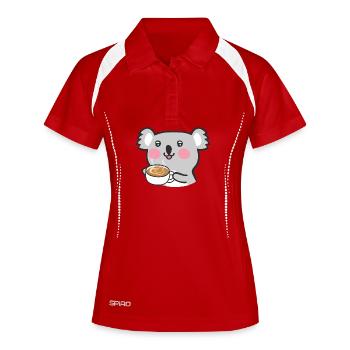 Koala-Kaffee-Cheer - Frauen Polo atmungsaktiv - Rot/Weiß - Vorne