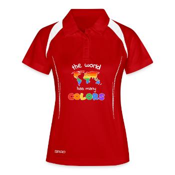 Carte du monde arc-en-ciel de la diversité - Polo respirant Femme - rouge/blanc - Devant