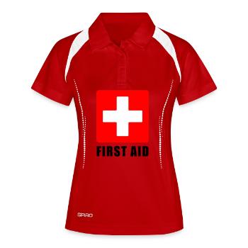 First Aid Medical Cross Sicherheitssymbol Vektor-Symbol - Frauen Polo atmungsaktiv - Rot/Weiß - Vorne