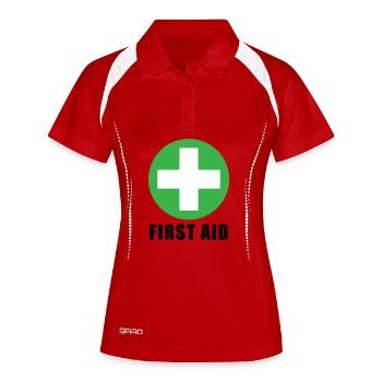 First Aid Medical Cross Sicherheitssymbol Vektor-Symbol - Frauen Polo atmungsaktiv - Rot/Weiß - Vorne