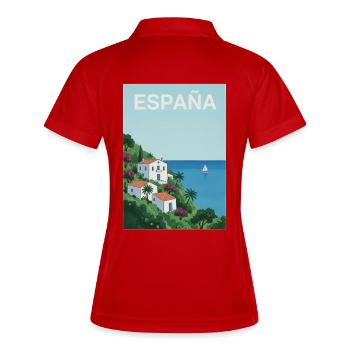 Spanische Küstenidylle - Frauen Polo atmungsaktiv - Rot/Weiß - Hinten