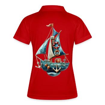 Voilier maritime bleu vintage - Polo respirant Femme - rouge/blanc - Dos