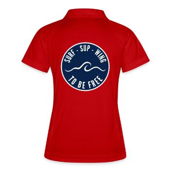 Surf SUP Wing to be free – Badge in Navy - Frauen Polo atmungsaktiv - Rot/Weiß - Hinten